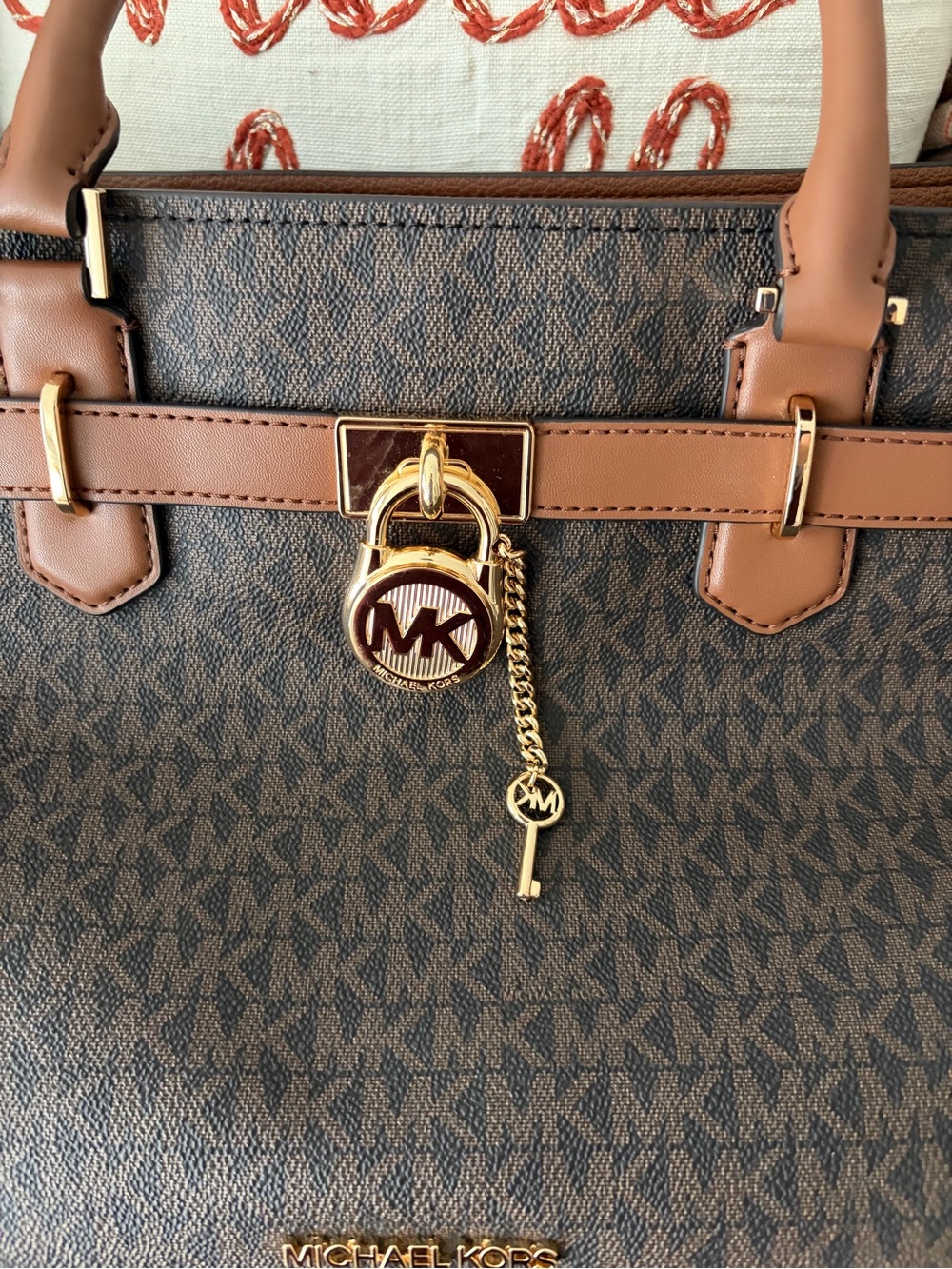Michael Kors Brown Monogram Tote with Gold Accent Hardware
